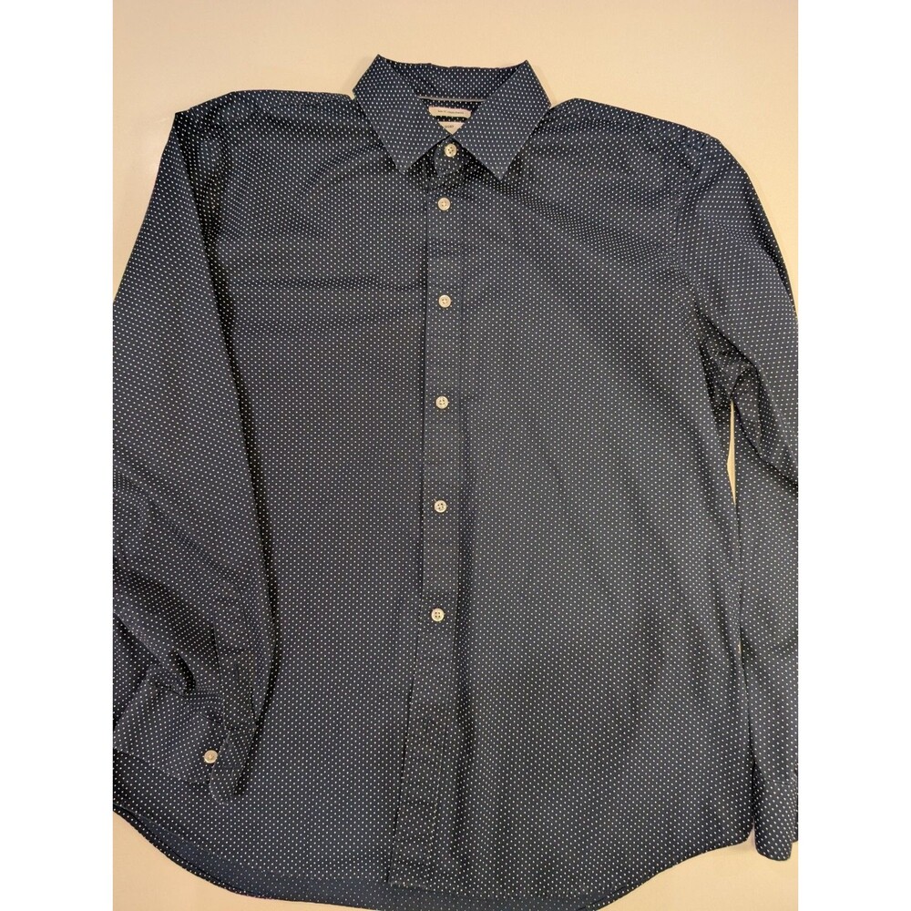 Old Navy Men's XL Long Sleeve Shirt Slim Fit Blue Dotted Casual Button Up Shirt